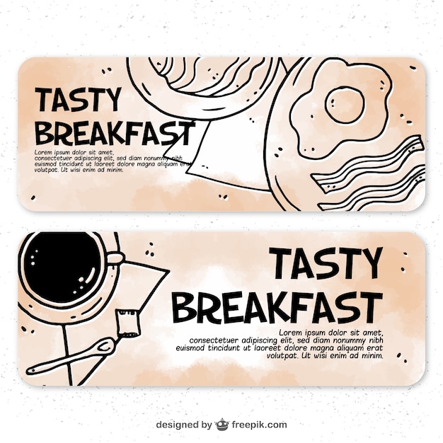 Free Vector hand-drawn banners of tasty breakfasts