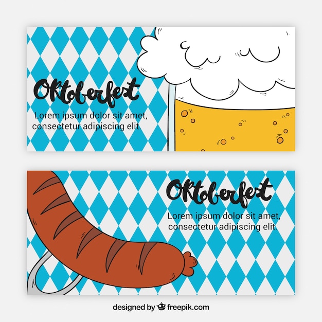 Free Vector hand drawn banners with beer foam and sausage