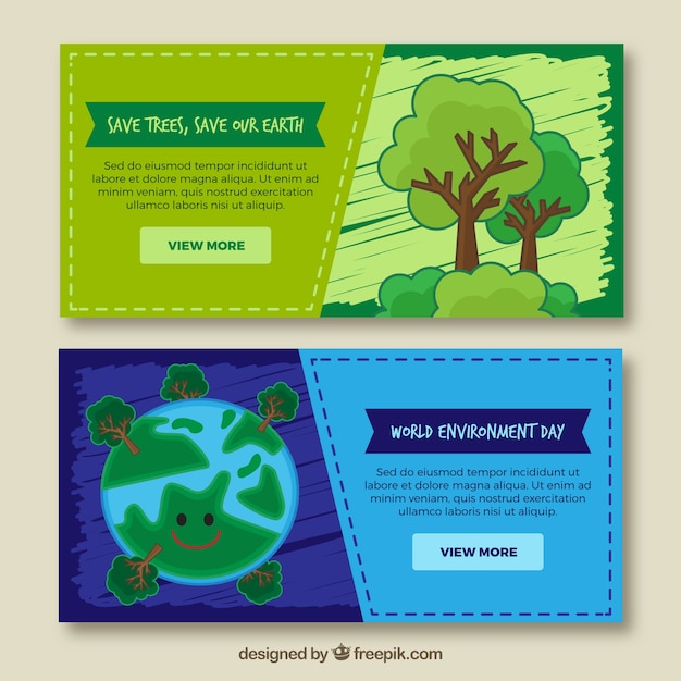 Free Vector hand-drawn banners for world environment day