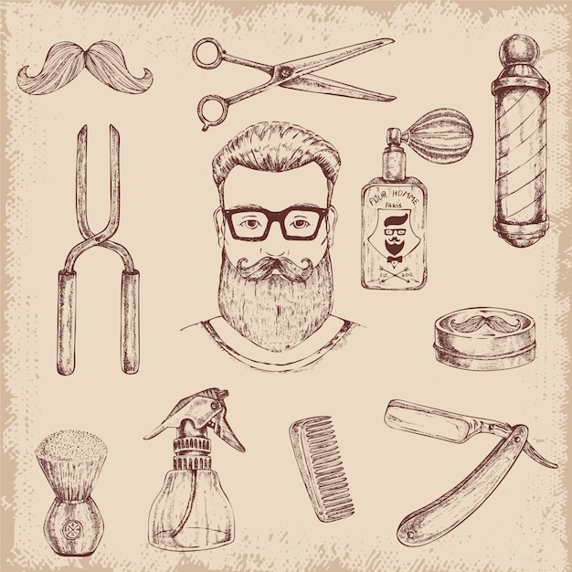 Hand Drawn Barber Elements