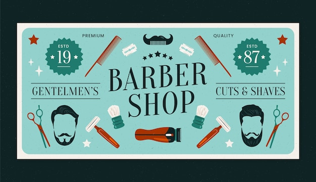 Hand drawn barbershop horizontal banner