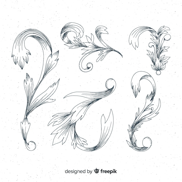 Free Vector hand drawn baroque types of flowers