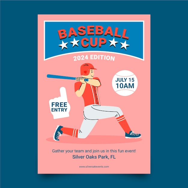 Free Vector hand drawn baseball poster template