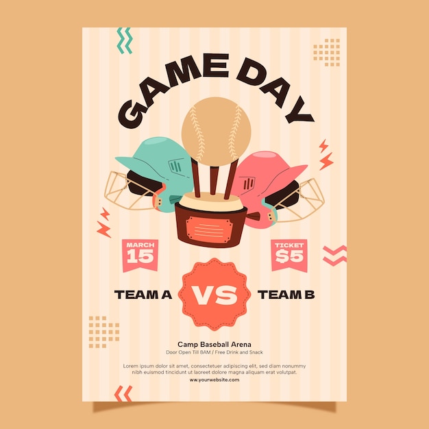 Free Vector hand drawn baseball poster template