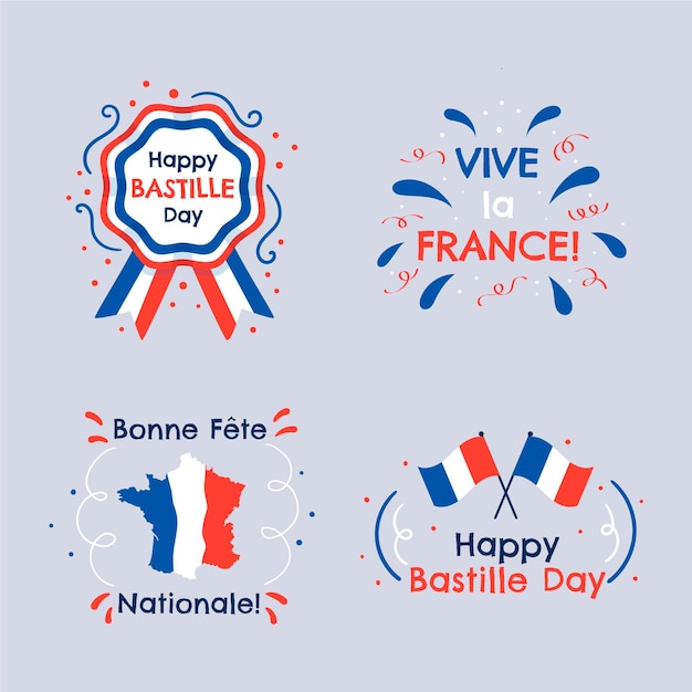 Hand drawn bastille day badge collection