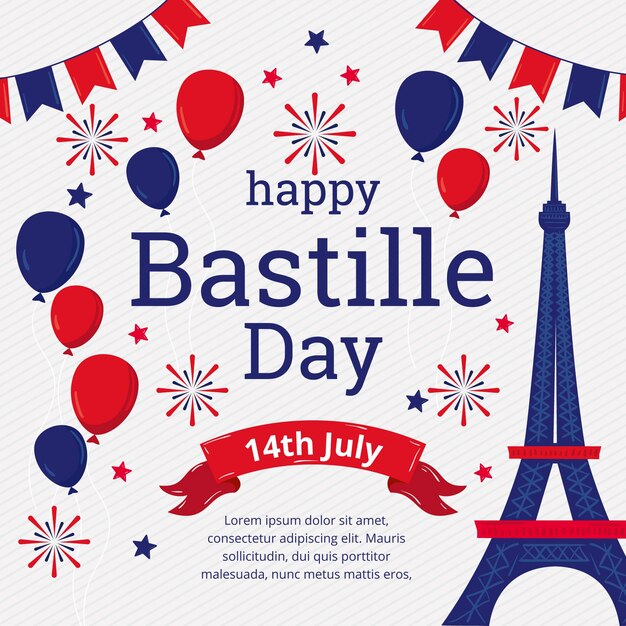 Hand drawn bastille day illustration