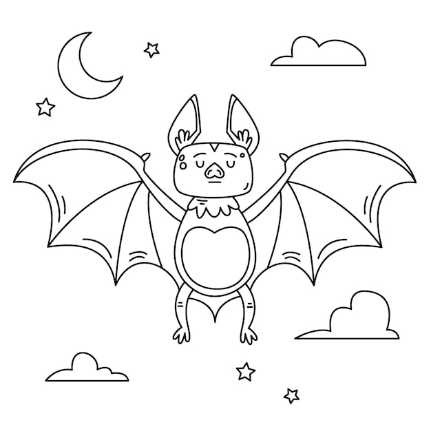 Hand drawn bat  outline illustration