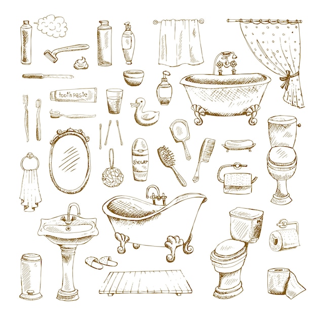 Free Vector hand drawn bathroom interior elements