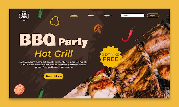 Free Vector hand drawn bbq party landing page template