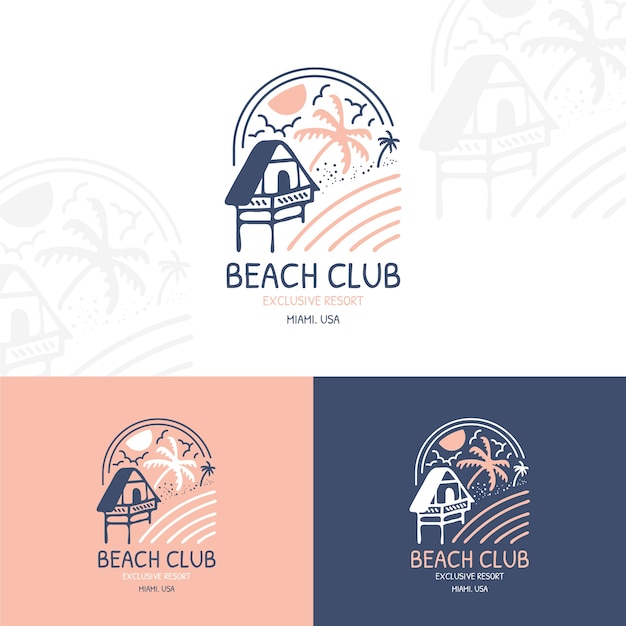 Hand drawn beach club logo design