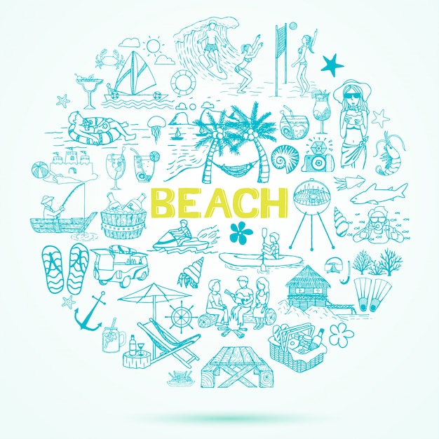 Free Vector hand drawn beach elements background