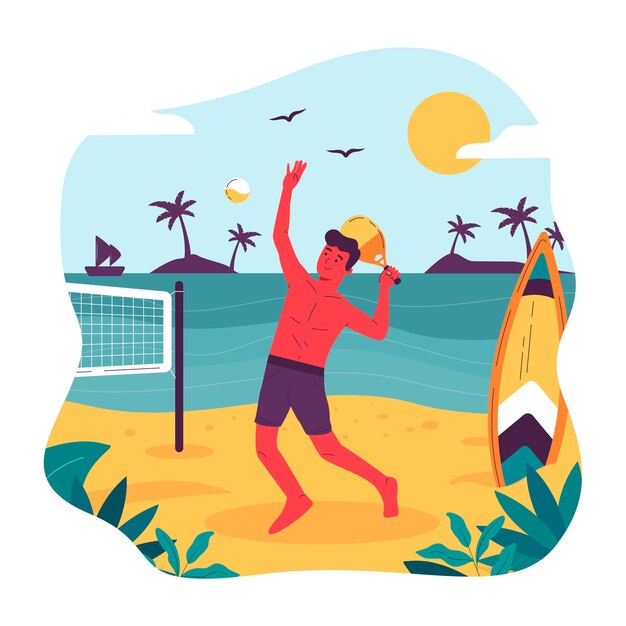 Hand drawn beach tennis illustration