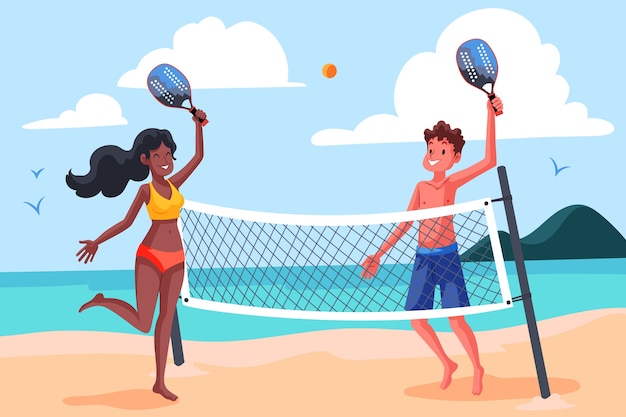 Hand drawn beach tennis illustration