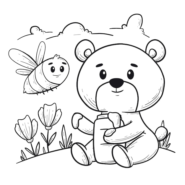 Hand drawn bear outline illustration