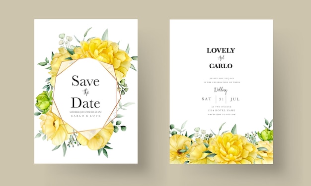 Hand drawn beautiful floral wedding invitation card set