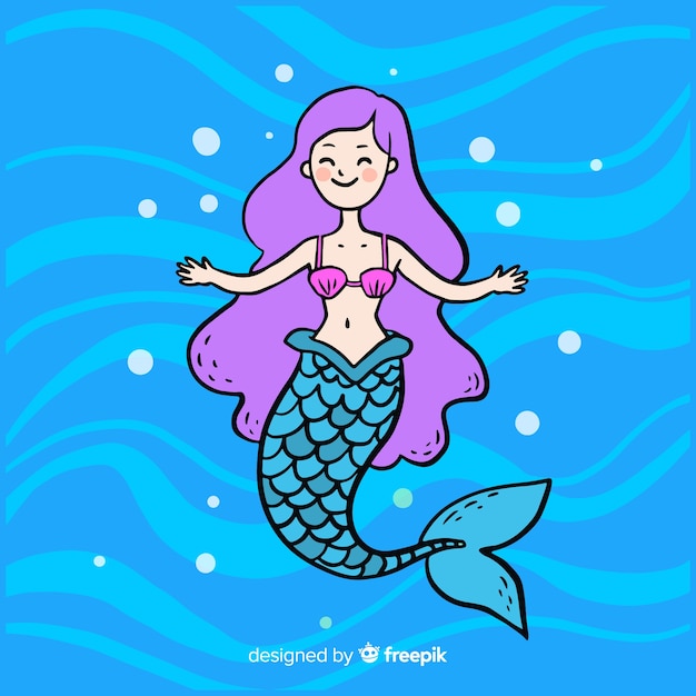 Hand drawn beautiful mermaid background