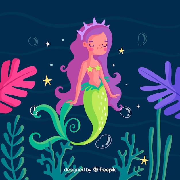 Hand drawn beautiful mermaid background