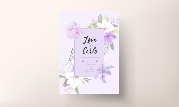 Hand drawn beautiful purple floral wedding invitation template