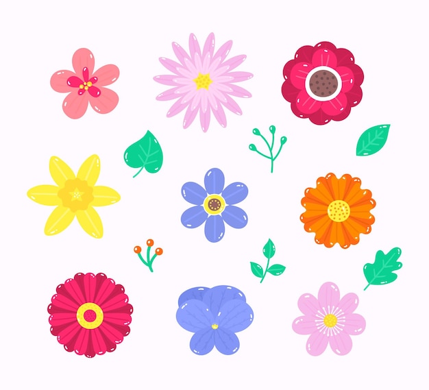 Hand drawn beautiful spring flower collection