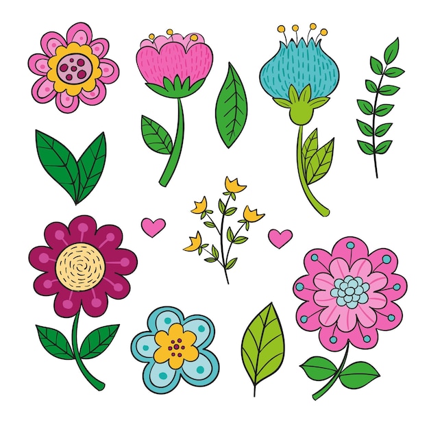 Hand drawn beautiful spring flower pack