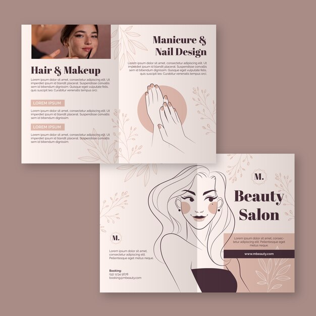 Hand drawn beauty salon brochure template