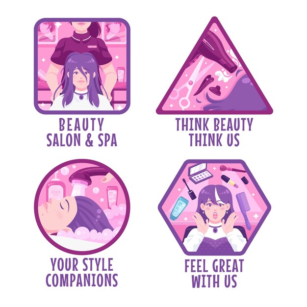 Hand drawn beauty salon labels