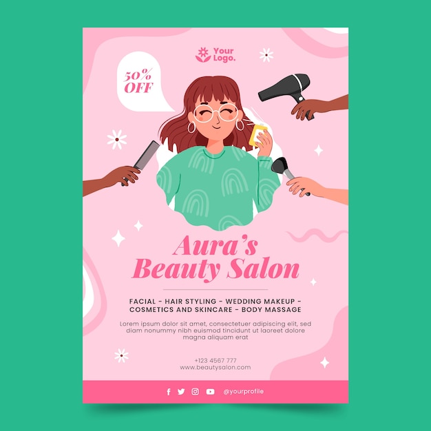 Free Vector hand drawn beauty salon poster template