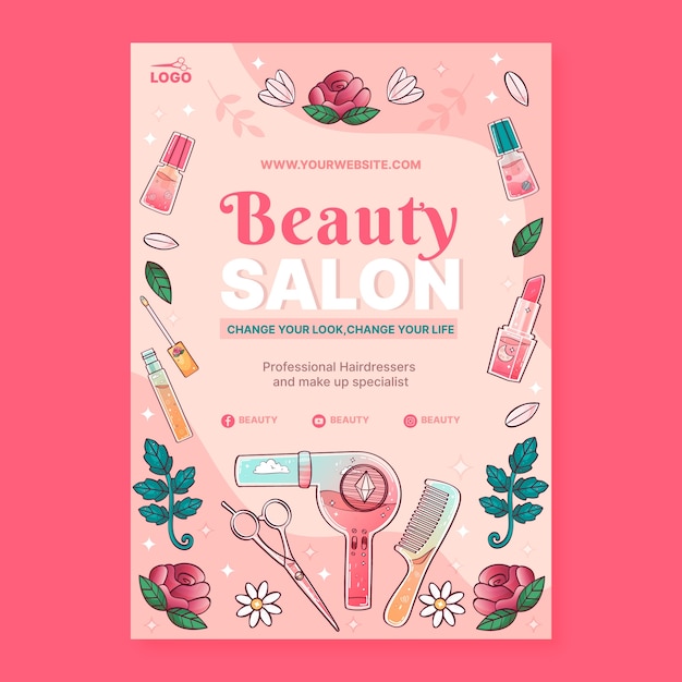 Free Vector hand drawn beauty salon vertical poster template