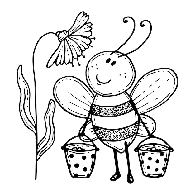 Hand drawn bee outline illustration