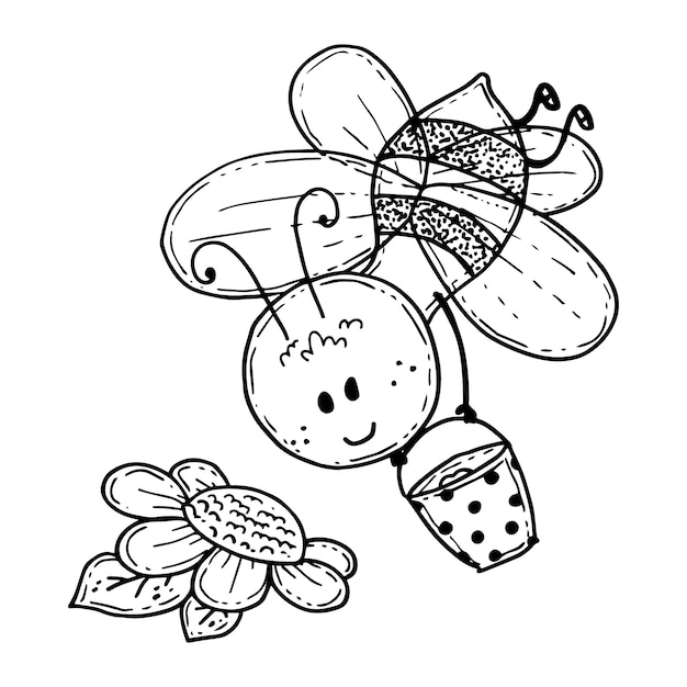 Hand drawn bee outline illustration