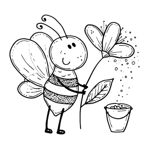 Hand drawn bee outline illustration