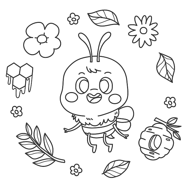 Hand drawn bee outline illustration