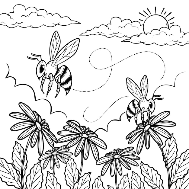 Hand drawn bee outline illustration