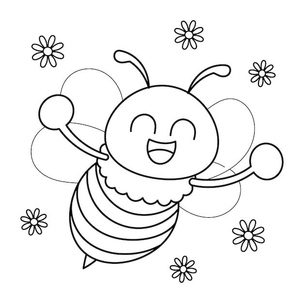 Hand drawn bee outline illustration