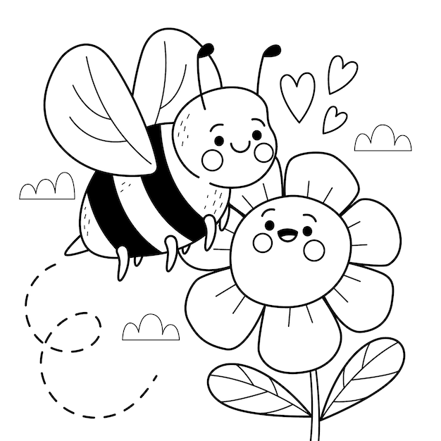 Hand drawn bee outline illustration