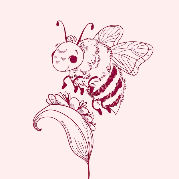 Hand drawn bee outline illustration