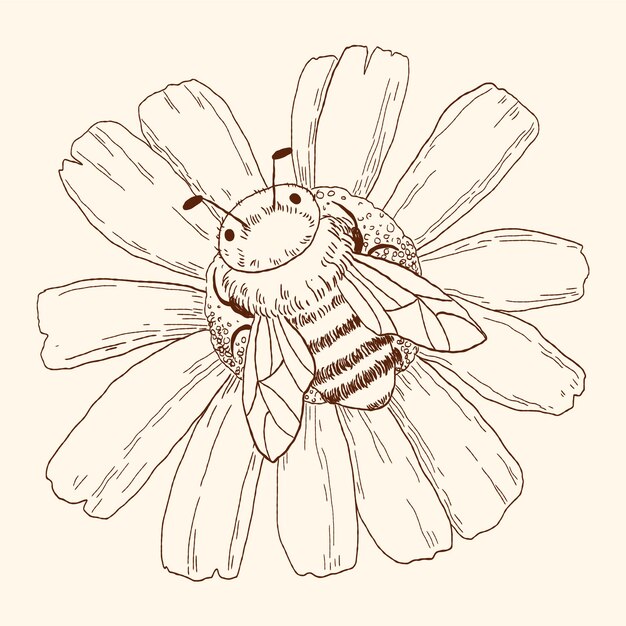 Hand drawn bee outline illustration