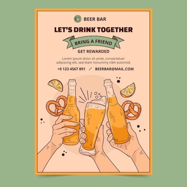 Free Vector hand drawn beer bar poster template