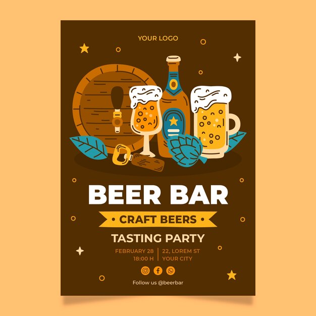 Hand drawn beer bar template  design