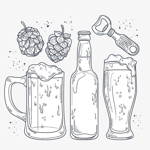 Hand drawn beer drawing elements