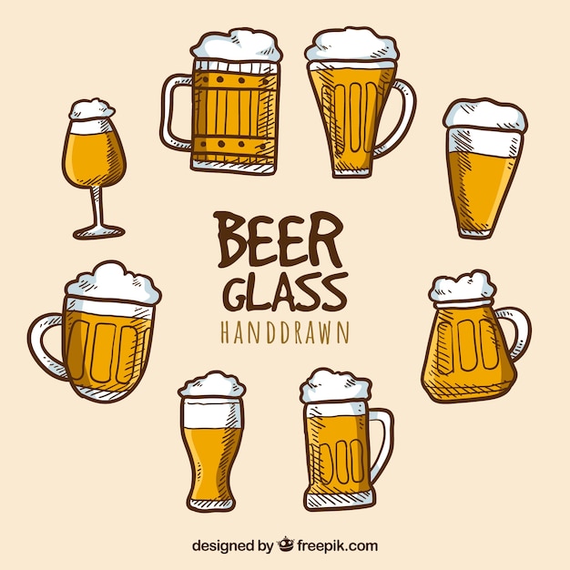 Free vector hand drawn beer glass & mug collection