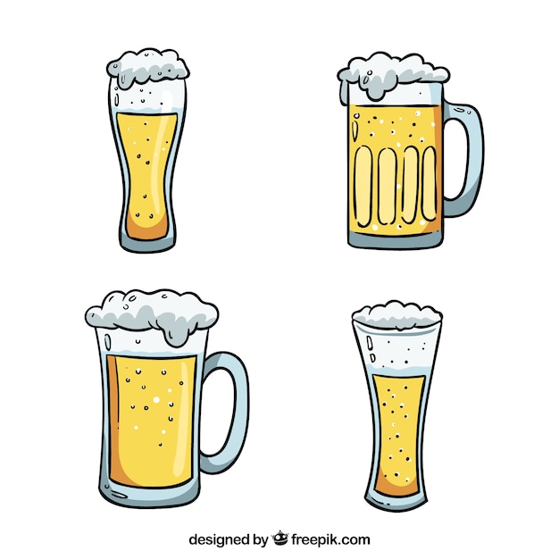 Free vector hand drawn beer glass & mug collection