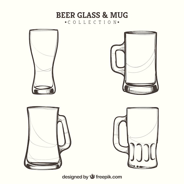 Free Vector hand drawn beer glass & mug collection