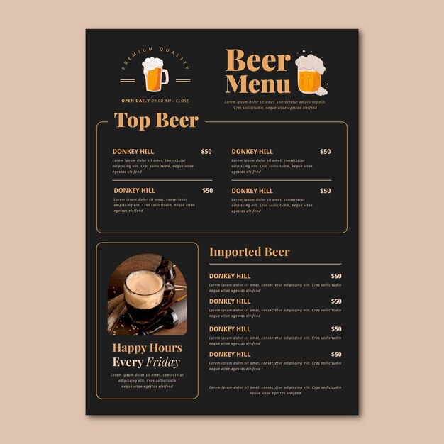 Hand drawn beer menu design