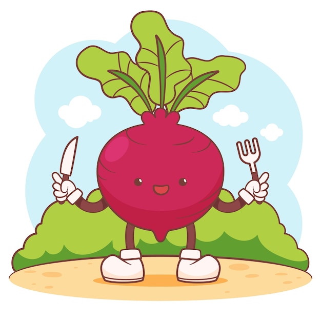 Hand drawn beetroot cartoon illustration