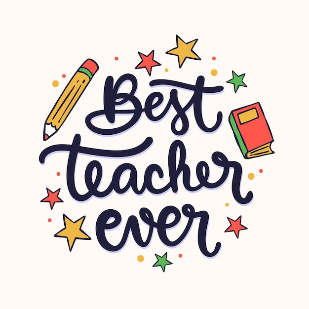 Free Vector hand drawn best teacher text illustration