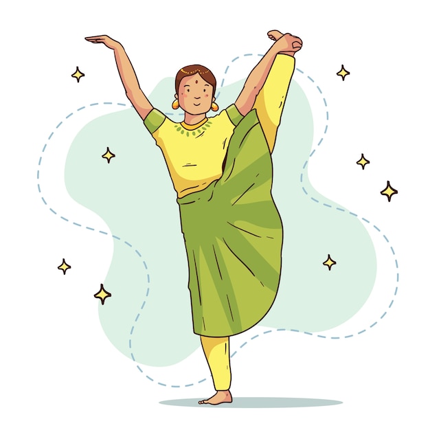 Free vector hand drawn bharatanatyam dance illustration