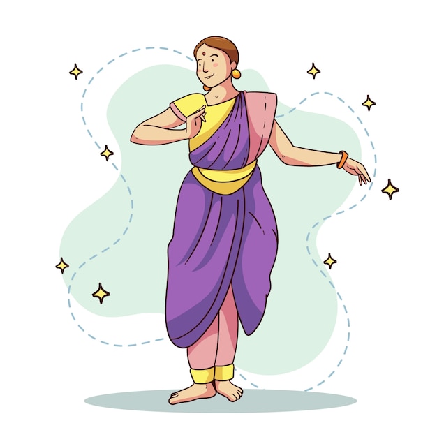 Free vector hand drawn bharatanatyam dance illustration