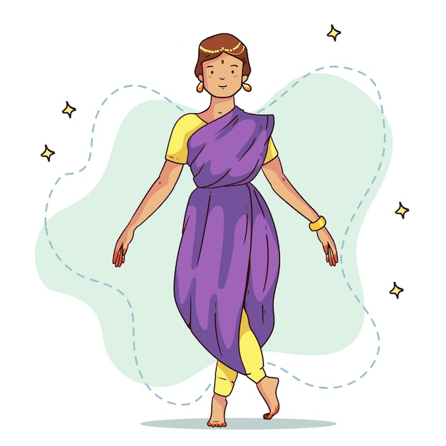 Free Vector hand drawn bharatanatyam dance illustration