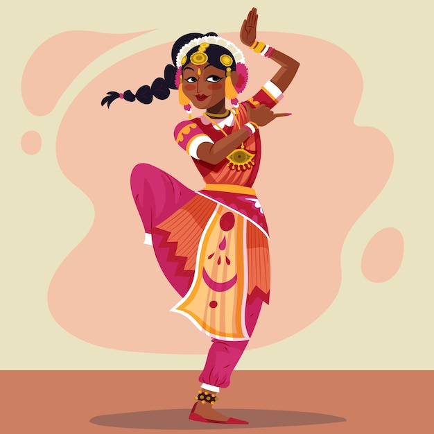 Hand drawn bharatanatyam dance illustration